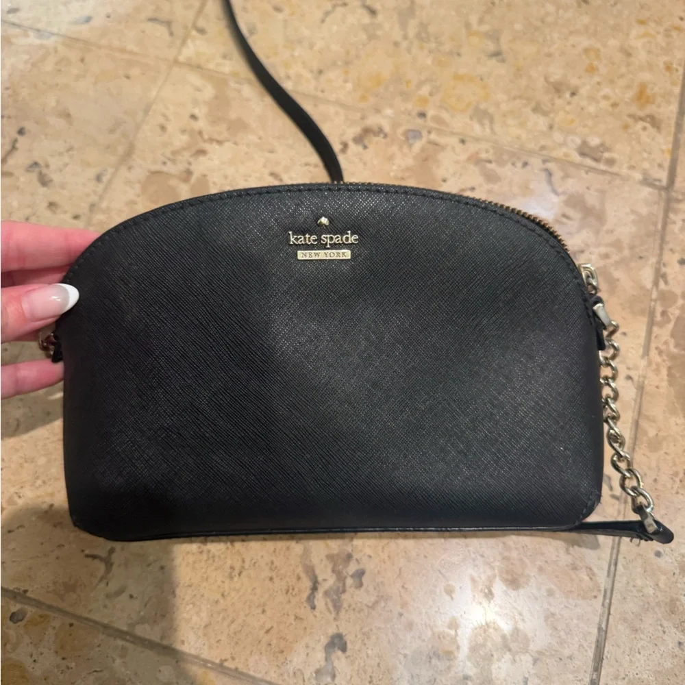 kate spade black saffiano crossbody with chain detail